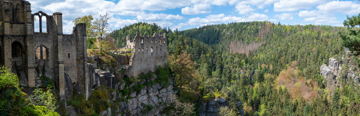 Ruins of the Celestine castle and monastery in the village of Oybin in the Zittau Mountains