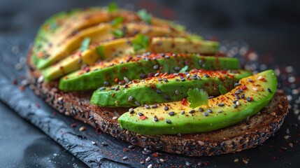 food styling, avocado slices on toast make a stylish and nutritious snack choice - Powered by Adobe