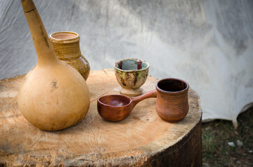 Ancient vessels in the Knight camp during the medieval festival