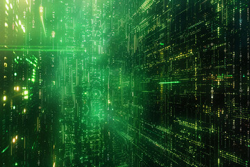 An artistic background showcasing a matrix of digital code and programming patterns, embodying the art of software coding and data computation Created Using digital illustration, complex matrix