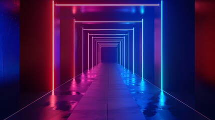 Fototapeta premium Blue and black neon cube technology poster web page PPT background