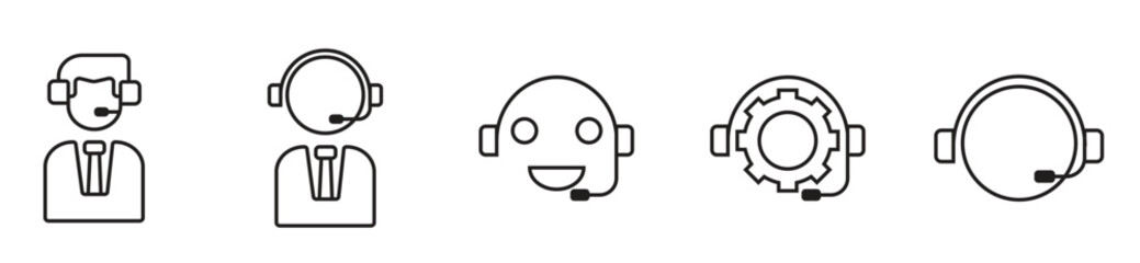 Customer Care Service and Support Icon - Flat Vector Person Avatar With Headphone for Helpline in Glyph Pictogram Symbol illustration