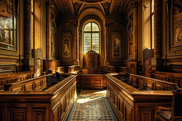 An elegant and focused image of a judicial court setting with precision