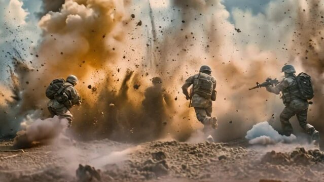 A soldier collapses after the explosion. slow movement