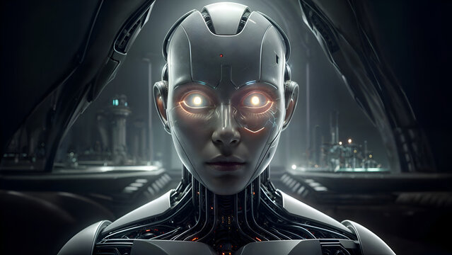 A Humanoid Head Infused with Artificial Intelligence Robot, women face, Ai Technology, Future of Ai, Generated with Ai