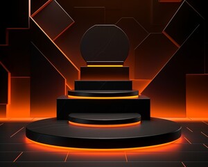 Obraz premium A dark and mysterious stage with a glowing orange light.