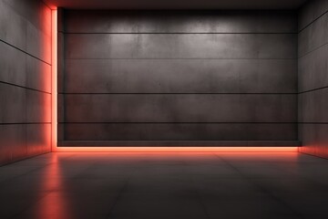 A dark room with a red light on the floor