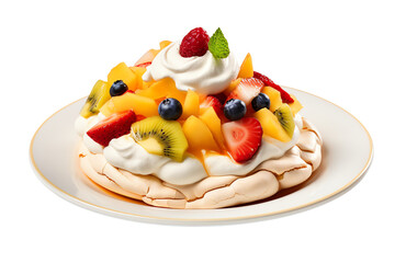 A delicious and colorful fruit dessert with cream on top.