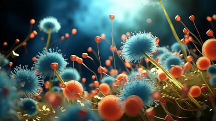Closeup view of plant cells interacting with pathogens, depicting immune responses and structural changes, suitable for research presentations