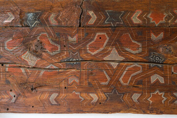 polychrome roof panel, Mudejar domestic architecture, from between the 14th and 15th centuries. Archeological Museum. Úbeda, Jaén province, Andalusia, Spain