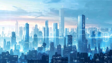 Obraz premium Illustrate a futuristic cityscape in slate blue tones