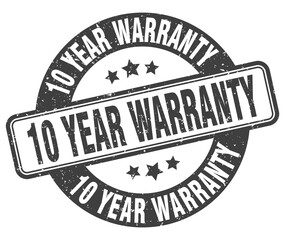 10 year warranty stamp. 10 year warranty label. round grunge sign
