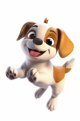 petit chien blanc et marron qui saute ,sur fond blanc ,ia g&eacute;n&eacute;rative
