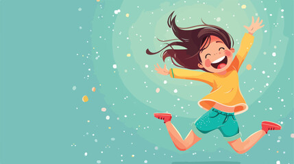 small girl jumping and laughing Vector style 