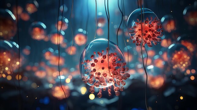 Digital 3D model of liver cells in a healthy human liver, detailed visualization with focus on hepatocyte function