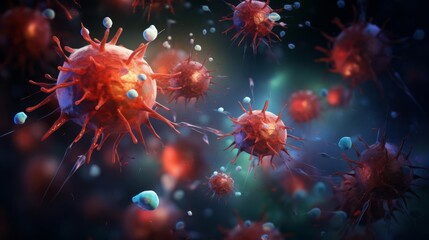 Dynamic illustration of lymphocyte differentiation, highlighting Tcells and Bcells with distinct color coding for immunology courses