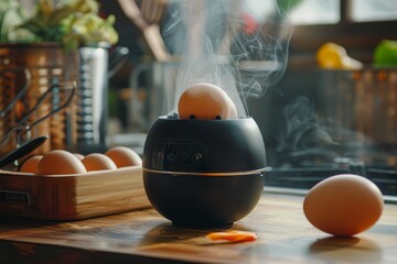 Egg Cooker and Eggs on Kitchen Counter