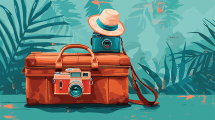 Suitcase with hat and camera Vector style vector design