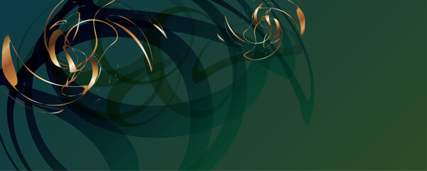 New banner gold on a green background Jewelry or Christmas gold design black background abstract shiny color golden
