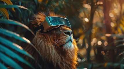 Naklejka premium Lion with 3d VR glasses on the isolated background