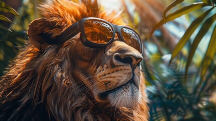 Lion with 3d VR glasses on the isolated background