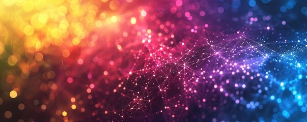 Fototapeta premium abstract technology network background with interconnected style, rainbow color palette symbolizing global connectivity