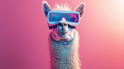 Llama with 3d VR glasses on the isolated background