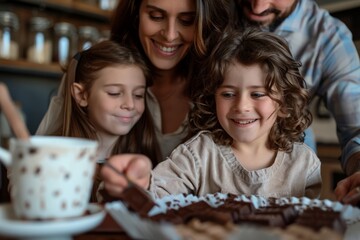 Family enjoying eating chocolate