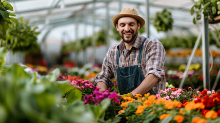 Obraz premium person watering flowers