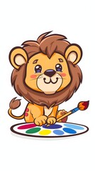 Fototapeta premium Adorable Cartoon Lion Playing on Colorful Dot Mat