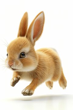 petit lapin qui saute ,dessin rigolo,sur fond blanc, ia g&eacute;n&eacute;rative