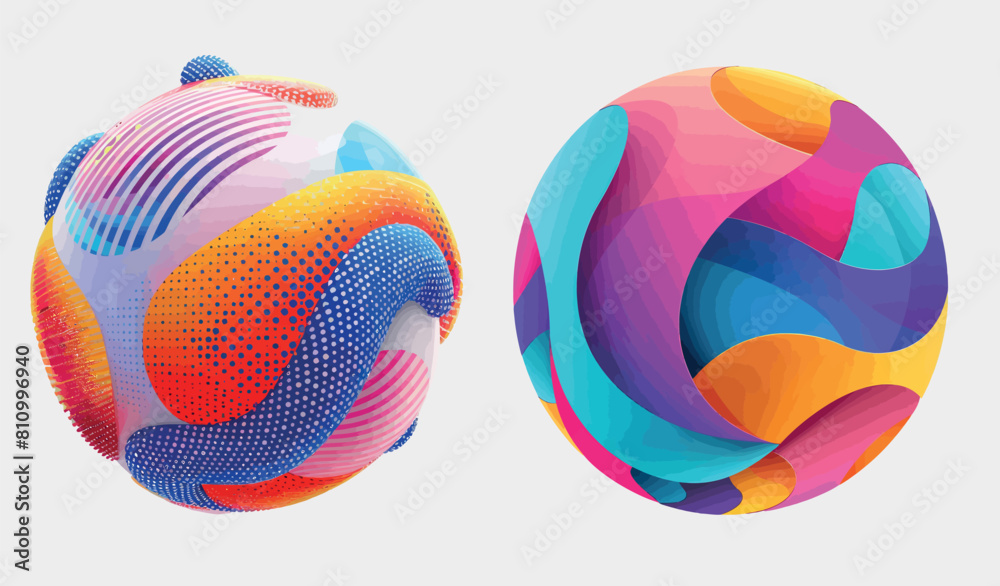 Aufkleber Sphere ball and bubble color multicolored pattern ball. Abstract  ball composed of geometric memphis composition.