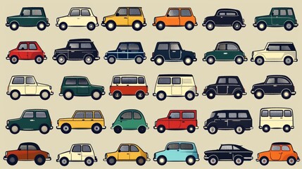 Diverse car silhouettes  colorful vector illustrations for posters, banners, and ads