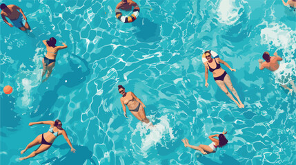 Top view People swimming Summer Flat design set vector