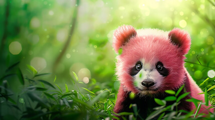 Pink panda, rare cute animal in mystery forest