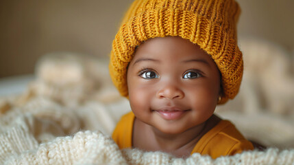 Cute smiling adorable African American baby boy. 