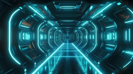 Technology blue black grid future space tunnel poster background