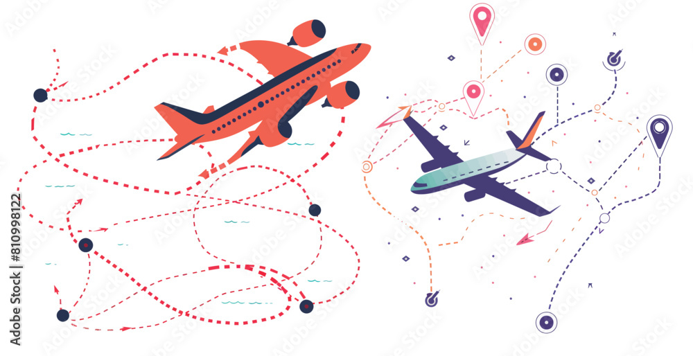 Poster the path of the plane as it travels to its destination. the dotted route of the plane as it travels 