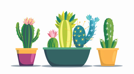 Trendy tropical cactus in pot Vector style vector design