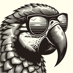 cool parrot in sunglasses vintage portrait sketch © Satoru Sketches