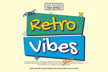 Editable text effect Retro vibes 3d cartoon template style modern premium vector