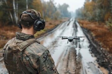 Fototapeta premium Military Drone Operator - Ground Control - Surveillance, Defense Technology, Tactical Operations