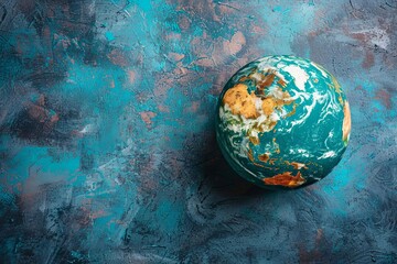 Creative depiction of a textured world globe set against a vibrant turquoise and rust colored background, emphasizing global diversity and beauty.