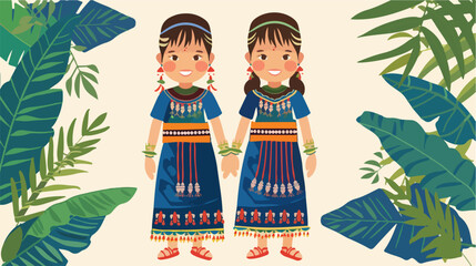 two daughters wearing a blue Karen costume Vector style