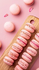Fototapeta premium Macaroons sandwich cream sweet snack dessert on wooden board