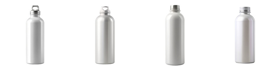 White aluminum bottle mockup highly detailed isolated on transparent background PNG file