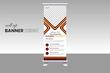 Corporate rollup banner template, roll-up banner stand template design, advertisement, pull-up, Vertical roll-up template billboard, banner and display banner, Poster for conference, forum, shop