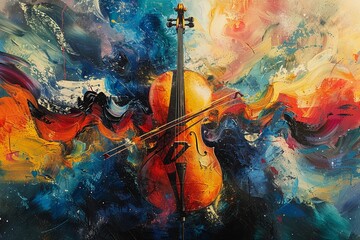 Classical  Abstract Expressionism The emotional intensity of a cello concerto visualized through abstract brushstrokes and vibrant colors