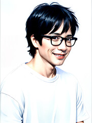 Fototapeta premium メガネの男性の水彩画風イラスト