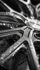 Detailed close ups of car wheels and rims highlighting intricate designs and shiny finishes